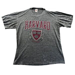 Vintage Single Stitch Harvard University T-Shirt Men's Large Gray Casual Graphic